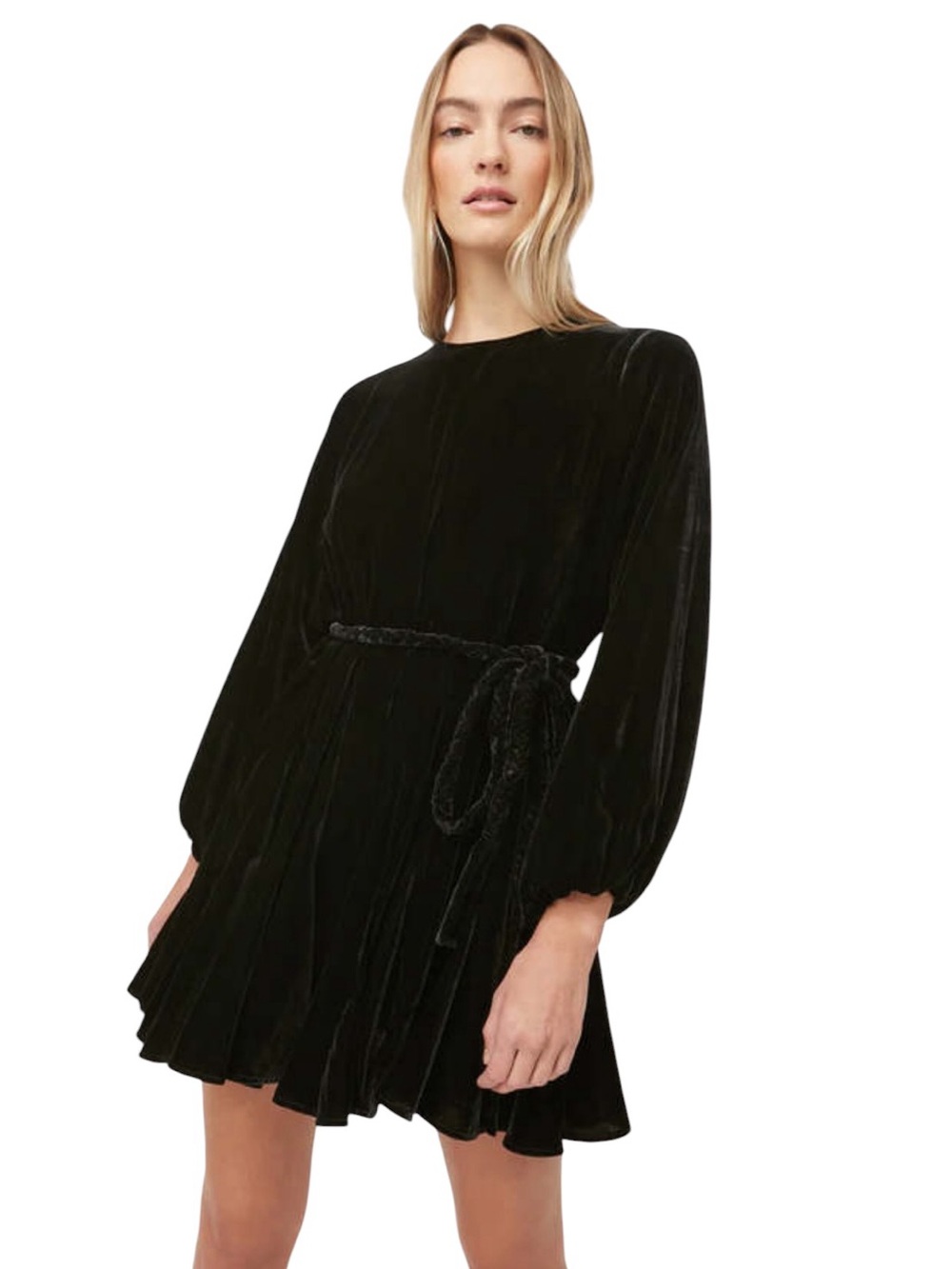 New Rhode Ella Black Velvet Self Belt Twirl Mini Dress